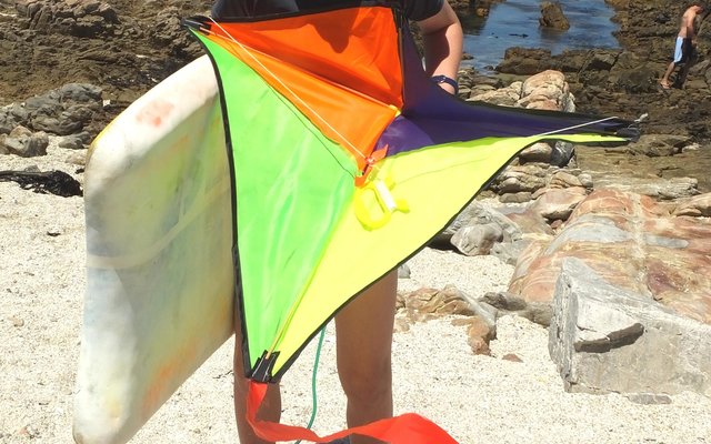 Rhys Coulson  (7) was an ever prepared young man when he went to the beach on Saturday